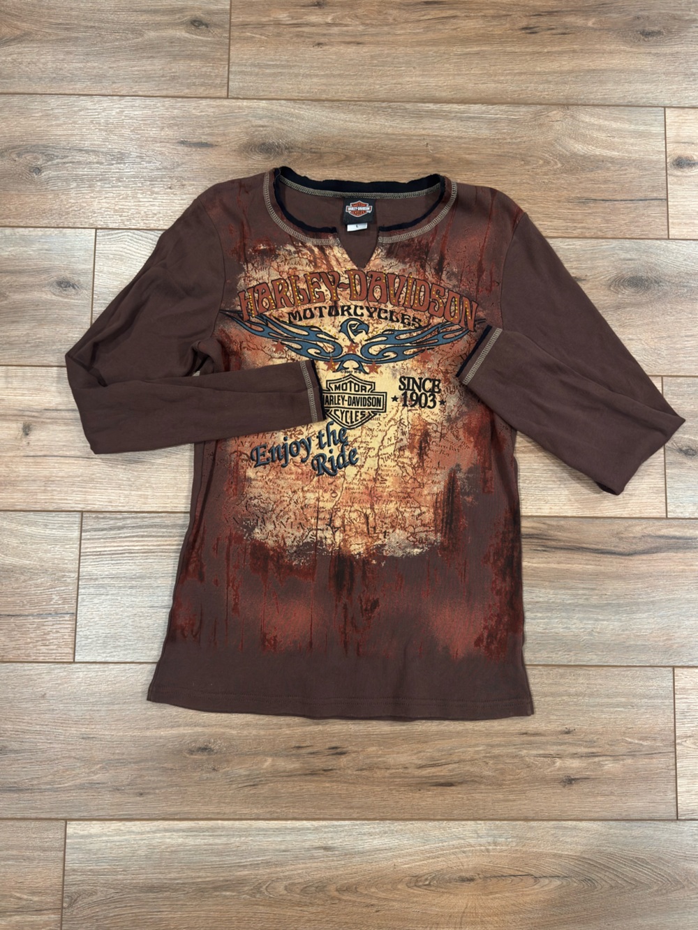 HARLEY DAVIDSON Vintage 2007 Western Y2k Biker Graphic Long Sleeve | Size Large